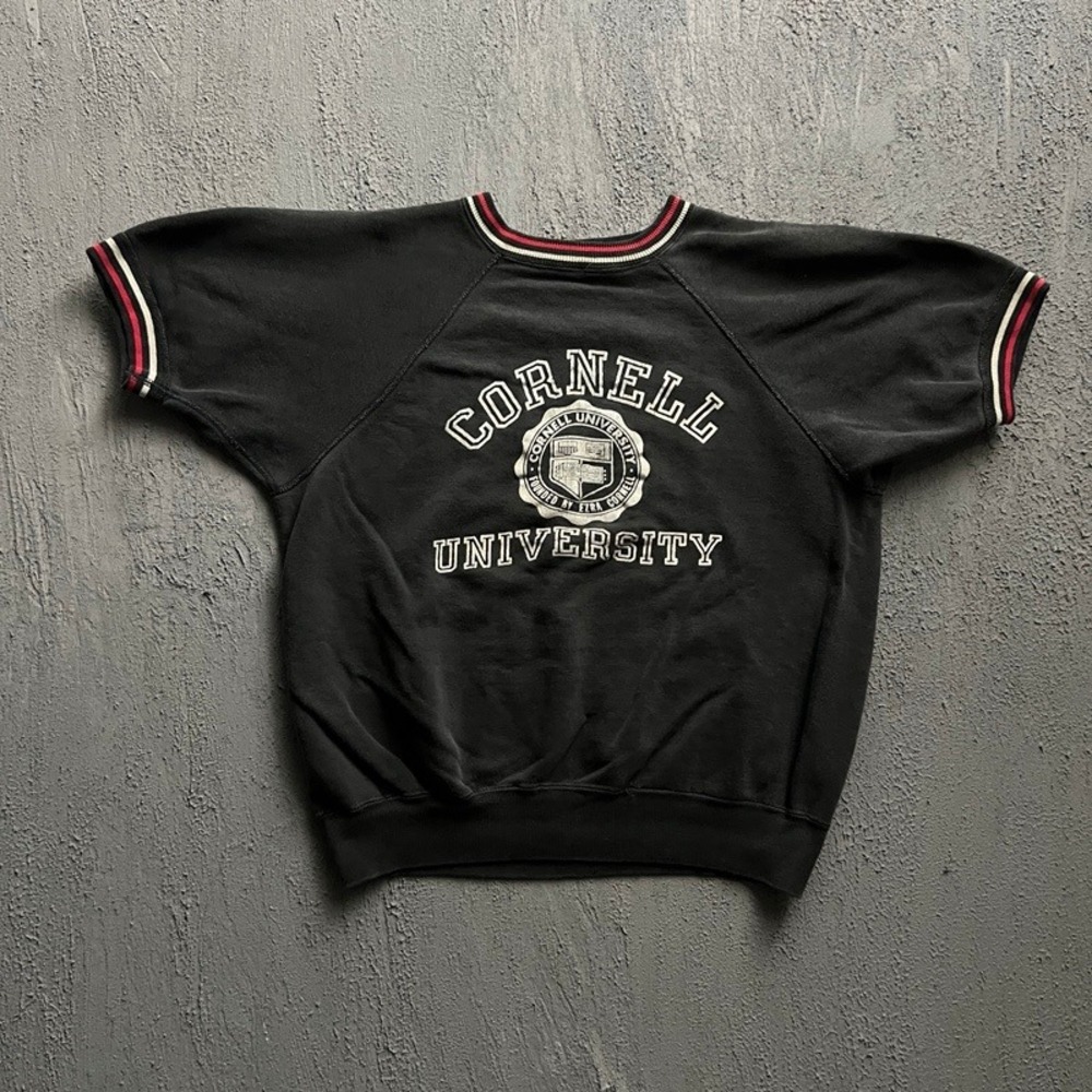 Vintage Cornell University Short Sleeve Sweatshirt Large‎ Black 1960s Sportswear
